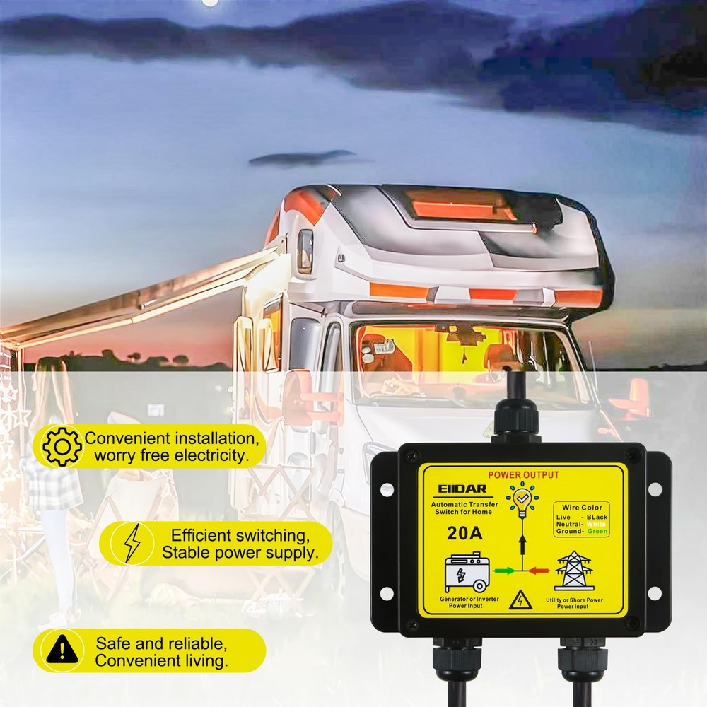 EIIDAR ATS AC120V 20 Amp Auto Transfer Switch，Transfer Switch for Home...