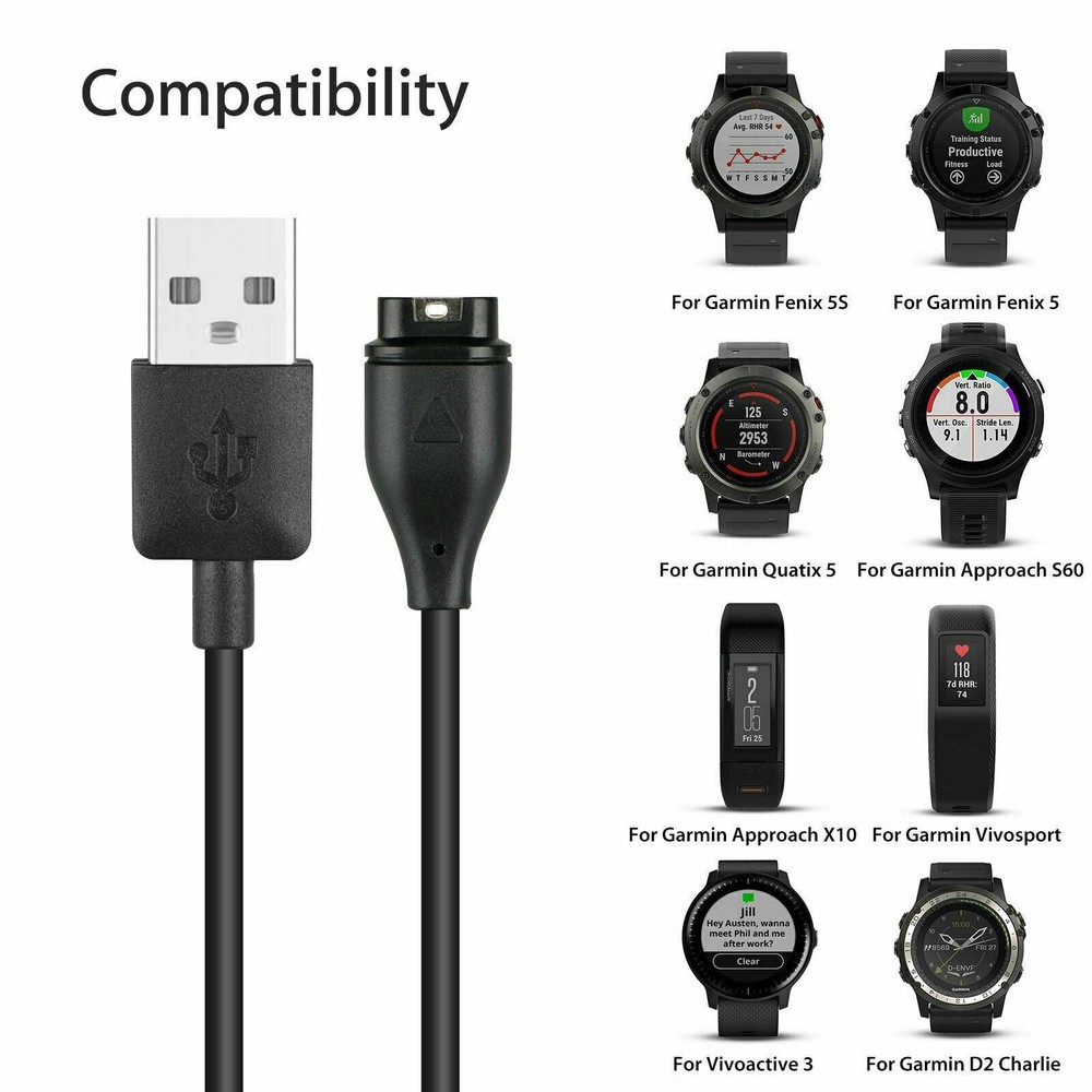 Garmin Forerunner 935 Charger Replacement Charging Charge Cable Cord USB (Black)