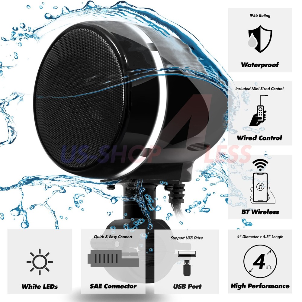 Waterproof Bluetooth Motorcycle Stereo LED Speakers Amplifier USB System Harley