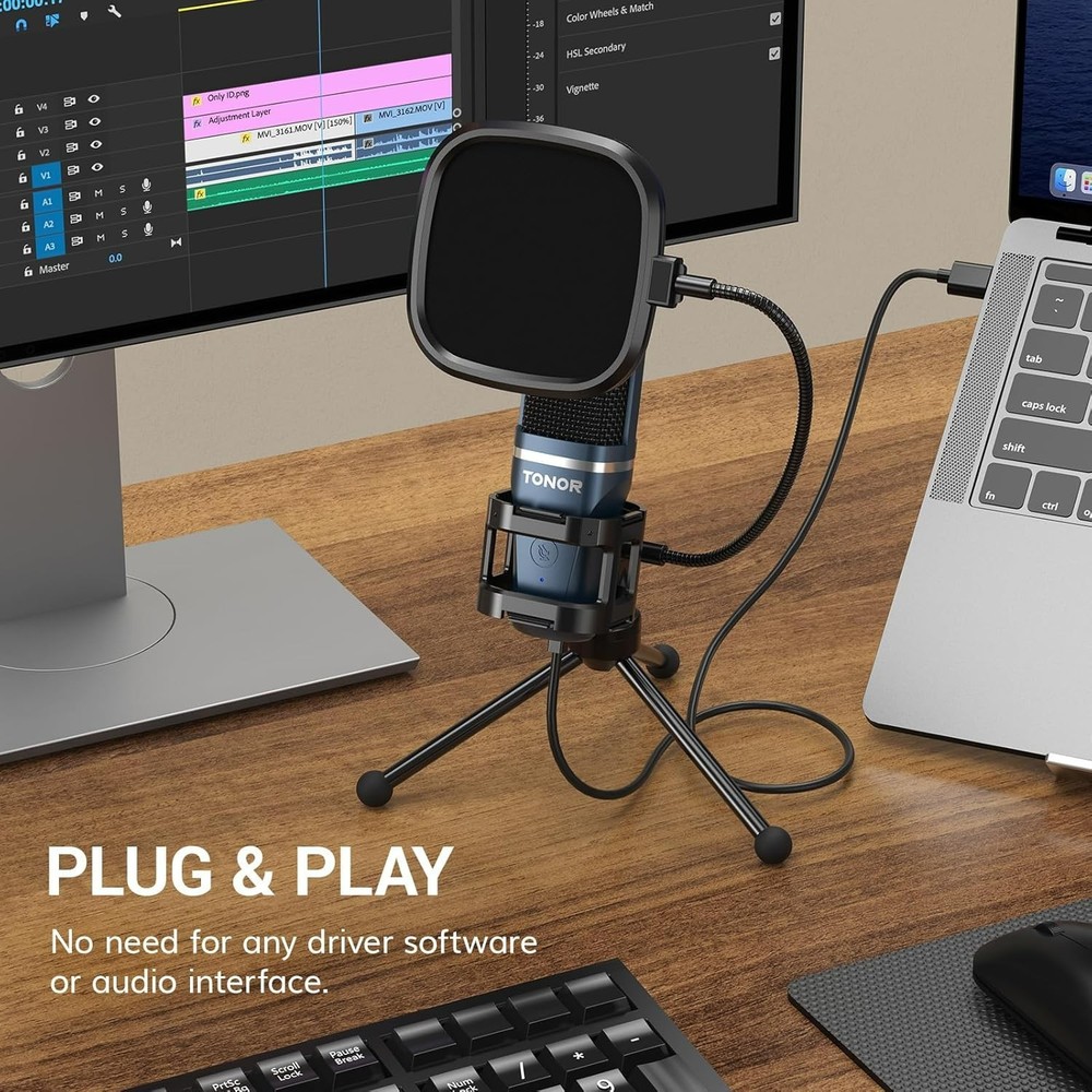 TC-777 Podcast Microphone, USB Computer Microphone, Cardioid Condenser PC Mic...