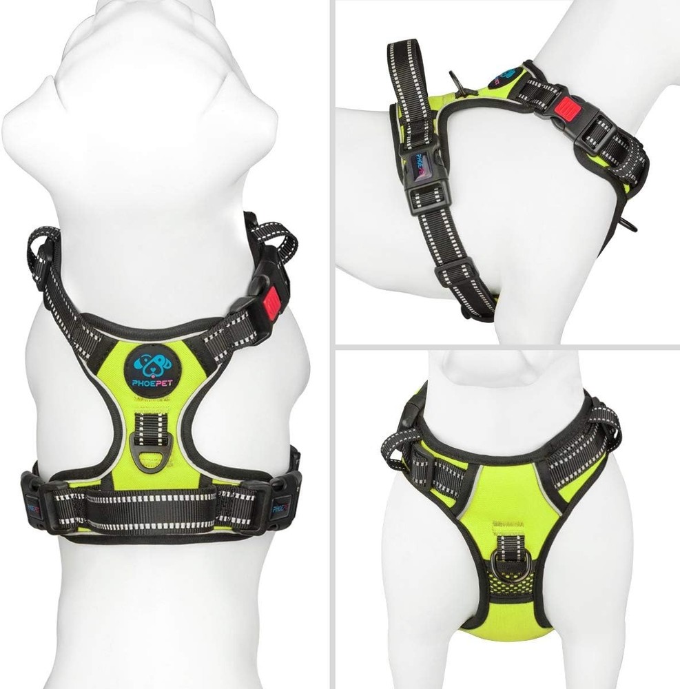 PHOEPET No Pull Dog Harness * M * GREEN * Reflective Adjustable Vest * NEW *