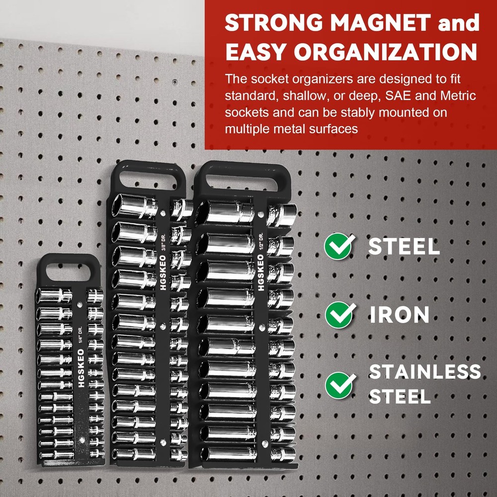 HGSKEO Magnetic Socket Holder Set with Handle, Portable Socket Organizer, Hea...