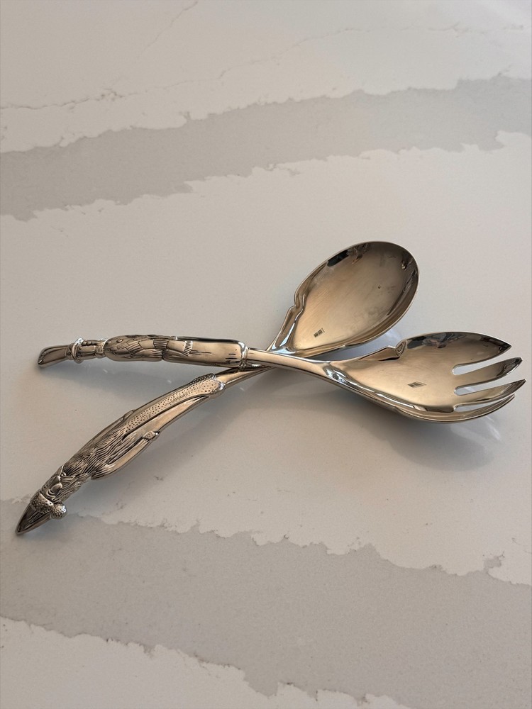 Wallace Silversmiths Silverplate Santa Snowman Salad Serving Set Spoon Fork 12"