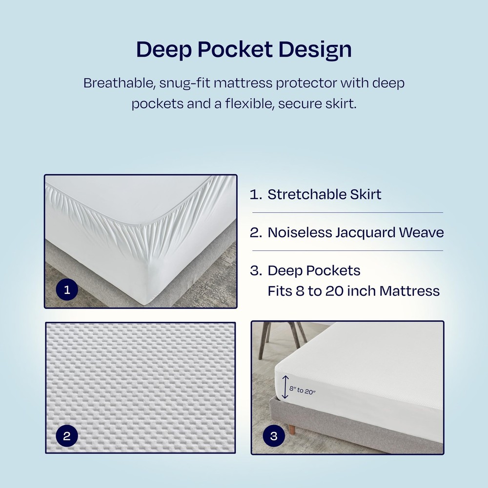 2-Pack Waterproof Mattress Protector for Full Size Bed - Soft, Noiseless, Coo...