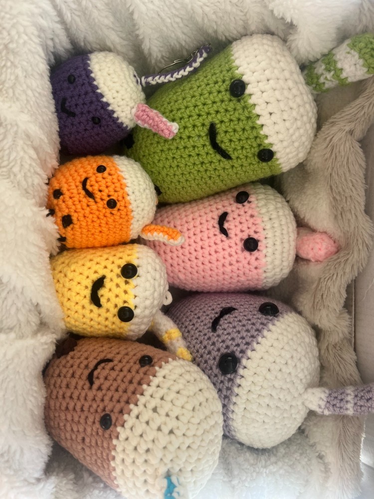 Hand crafted crochet Bubble tea mix box.