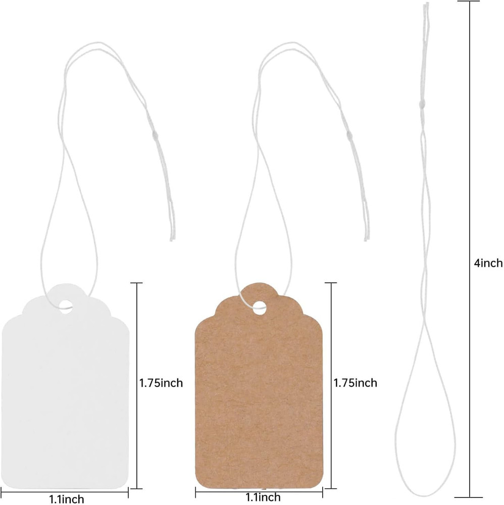 500PCS Price Tags with String, White Strung Marking Tag, Brown Paper String Tags