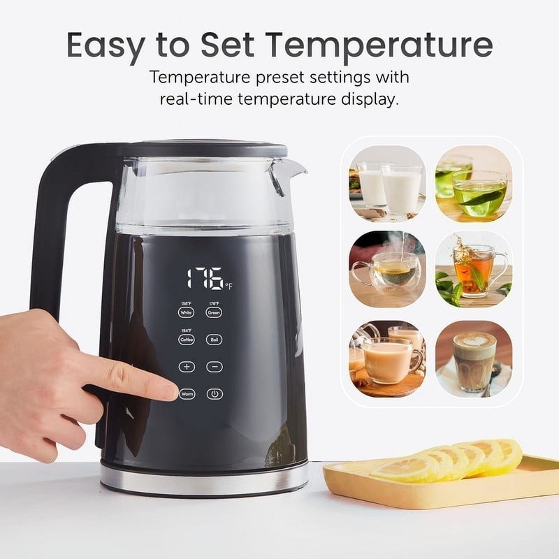 Touchscreen Electric Kettle 1.7L Adjustable Temperature Cool Touch Auto Shutoff