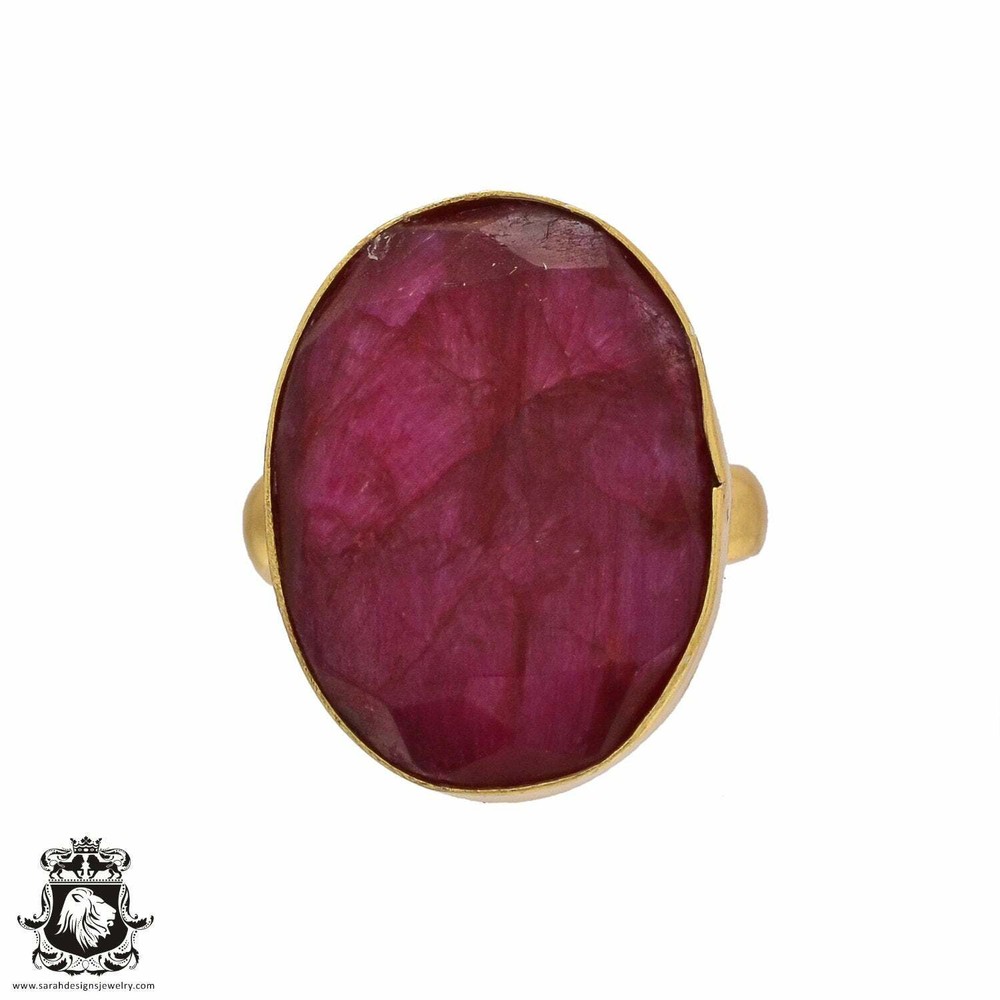 Size 8.5 - Size 10 Adjustable Kashmir Ruby 24K Gold Plated Ring GPR488