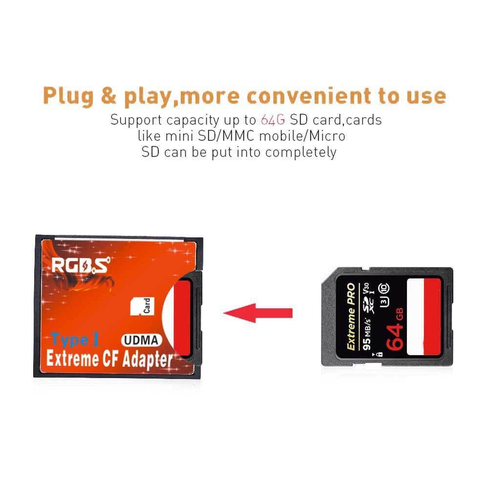 SDXC SDHC SD MMC to CF Extreme Compact Flash Memory Card Reader Adapter Type I