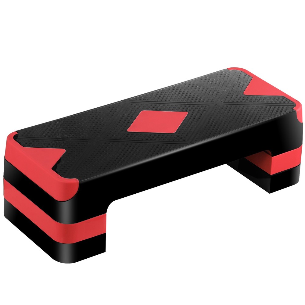 Aerobic Step Platform Exercise Step Adjustable Height 4"-6''-8' w/4 Risers Red