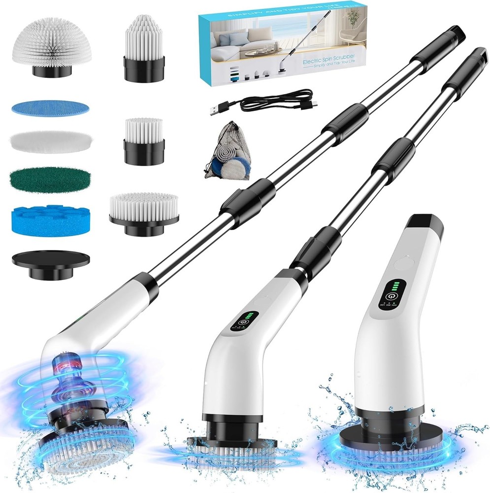 Multi-Surface Electric Spin Scrubber - 440 RPM Power & Adjustable Length Handle