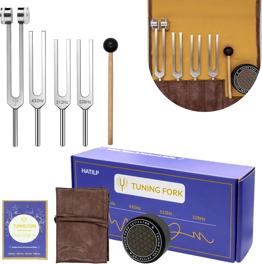 Tuning Fork Set, Weighted & Unweighted Frequency Tools with Activator, Mallet