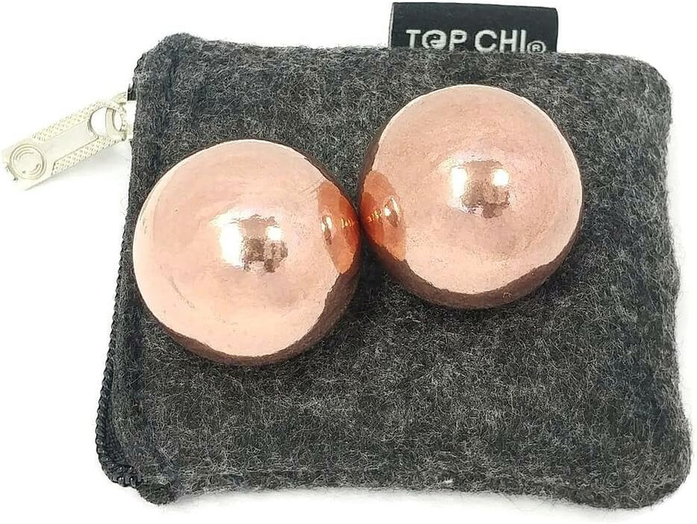 Top Chi Solid Copper Baoding Balls with Carry Pouch for Hand Therapy, Exercise,