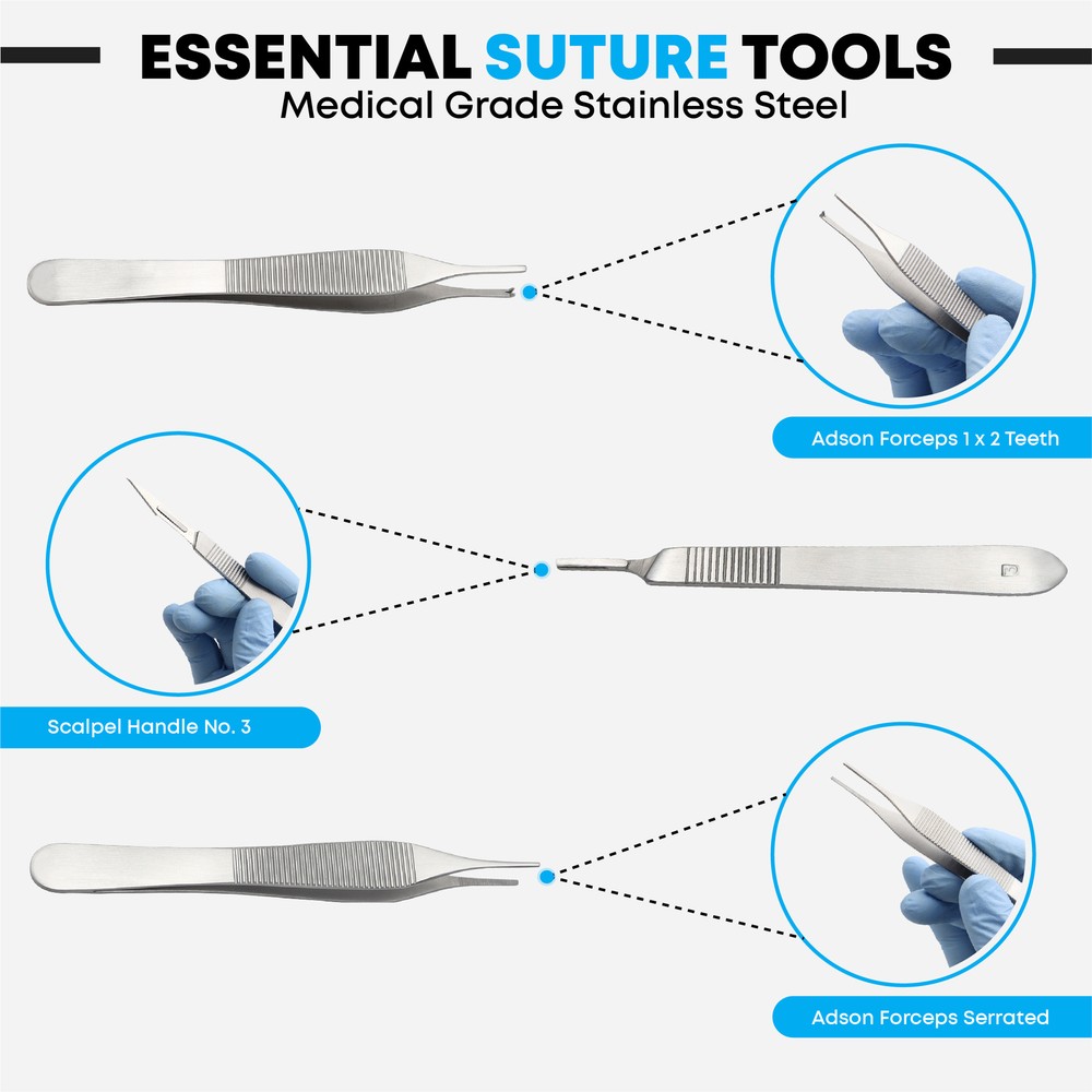 20 Pcs Suture Kit with Scissors Needles and Thread Silicon Pad Student Training
