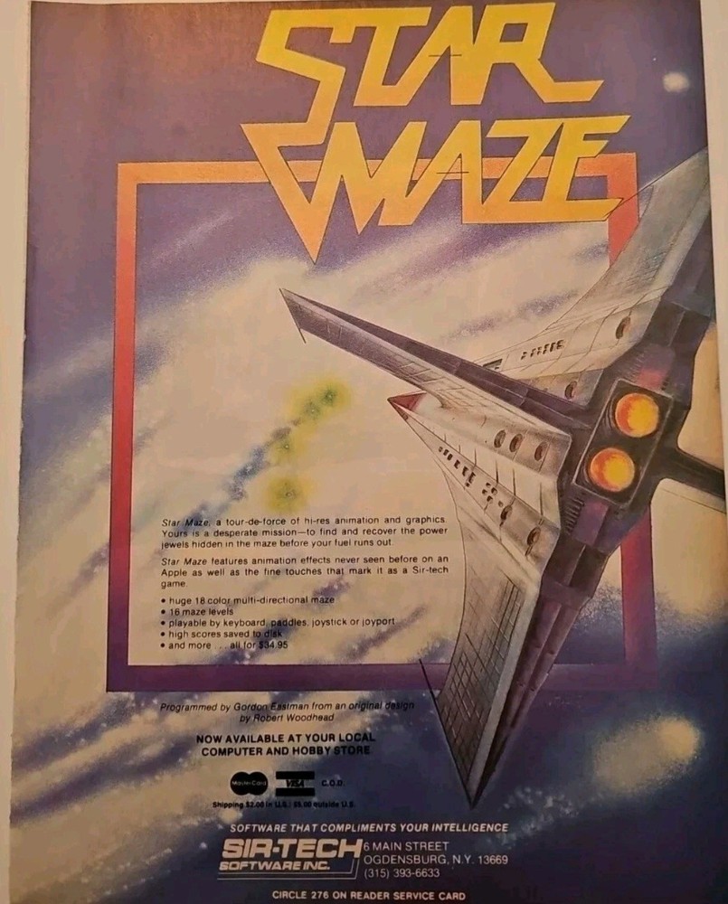 Vintage Apple II Software Game STAR MAZE Sir-Tech Software PRINT AD