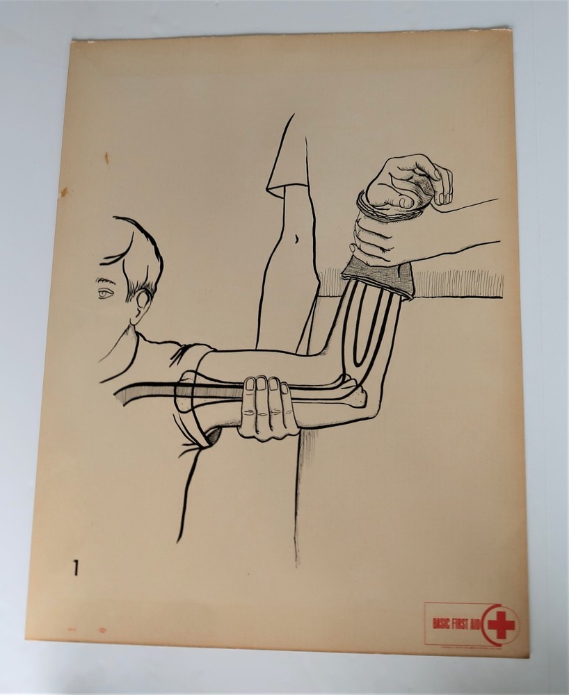 Vtg American National Red Cross Basic First Aid Drawing 2 Side Ephemera 1970 4,1