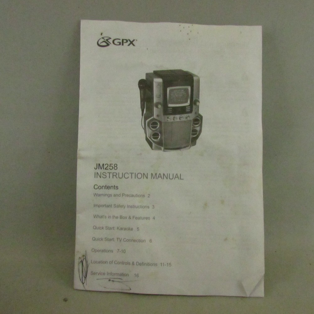 GPX Cd Graphics Karaoke Player Model JM 258 manual instruction