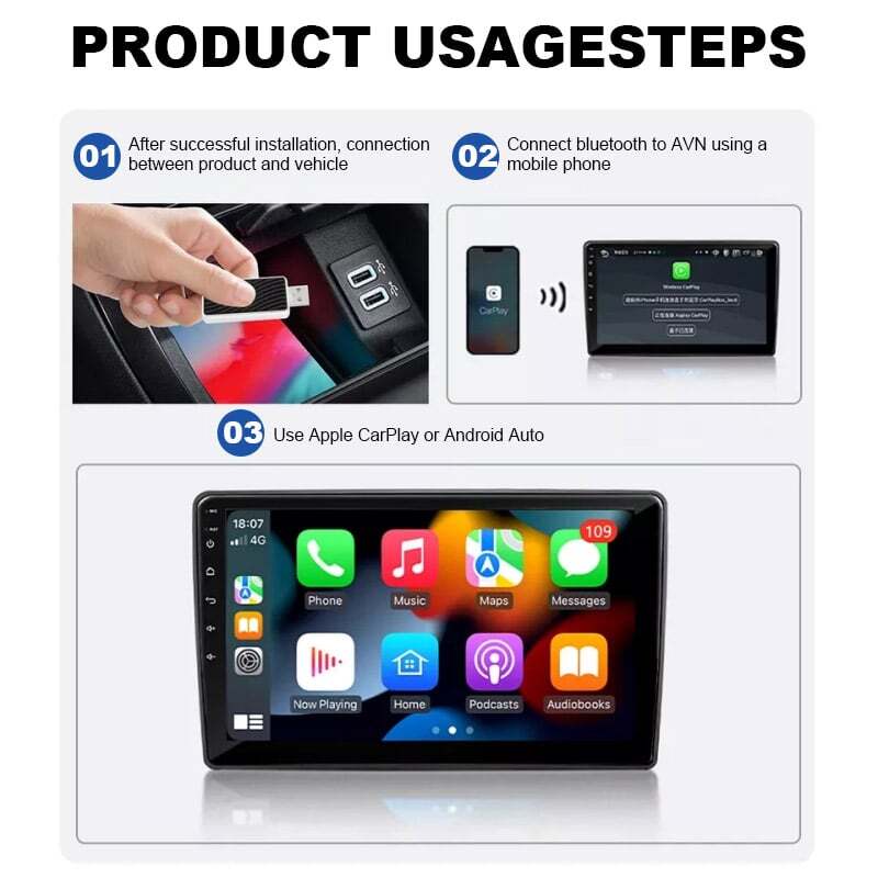 USB Wireless CarPlay Adapter for Apple iPhone &Android Auto Dongle Plug＆Play