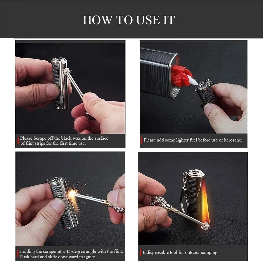 2pc Portable Permanent Match Keychain, Flint Matchstick Fire Starter Lighter