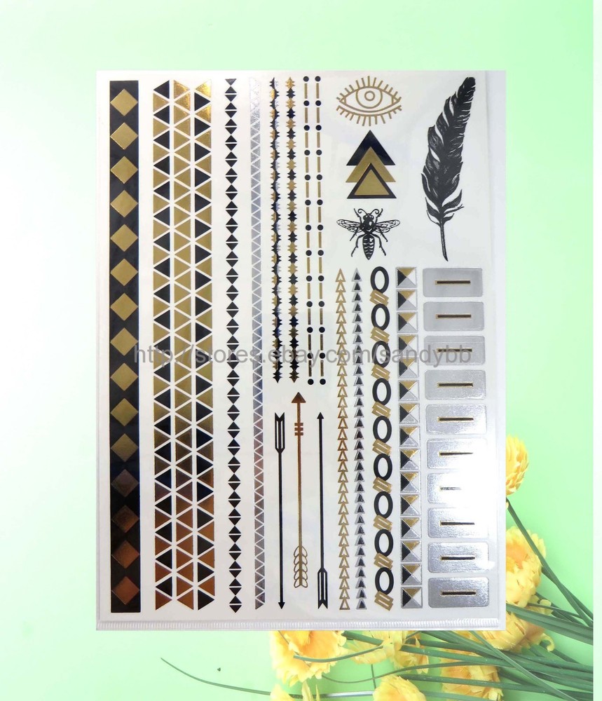 12 sheets gold silver metallic flash tattoo temporary tattoo
