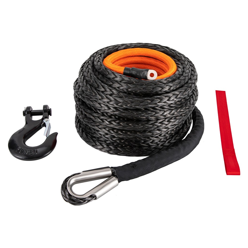 9/16"x76' Synthetic Winch Rope with Hook, Winch Cable with Protective Sleeve