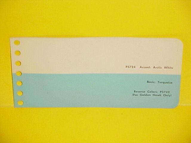 1957 STUDEBAKER GOLDEN HAWK PACKARD 2-TONE PAINT CHIP ARCTIC WHITE & TURQUOISE