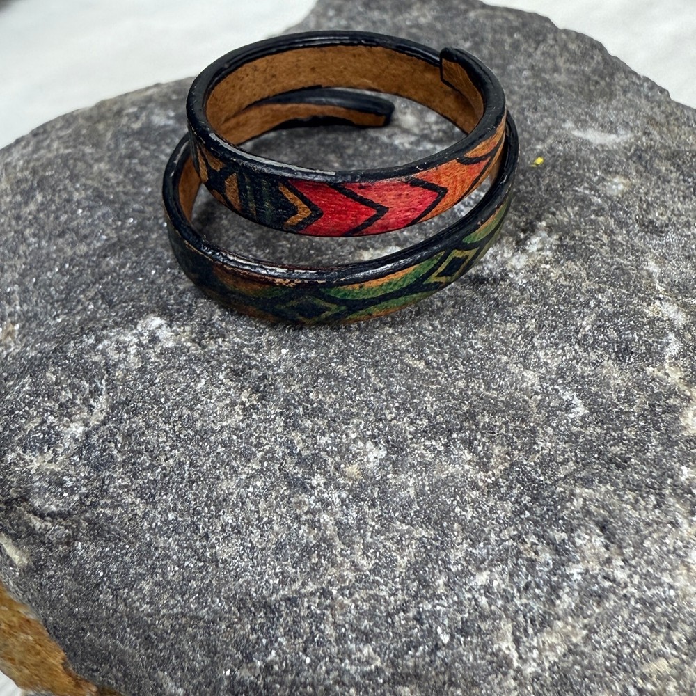 Embossed Dyed Leather Wrap Ring Size 8