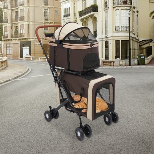 2-Tiers 77lbs Foldable Cat Stroller Pet Stroller Small & Medium Dogs Stroller