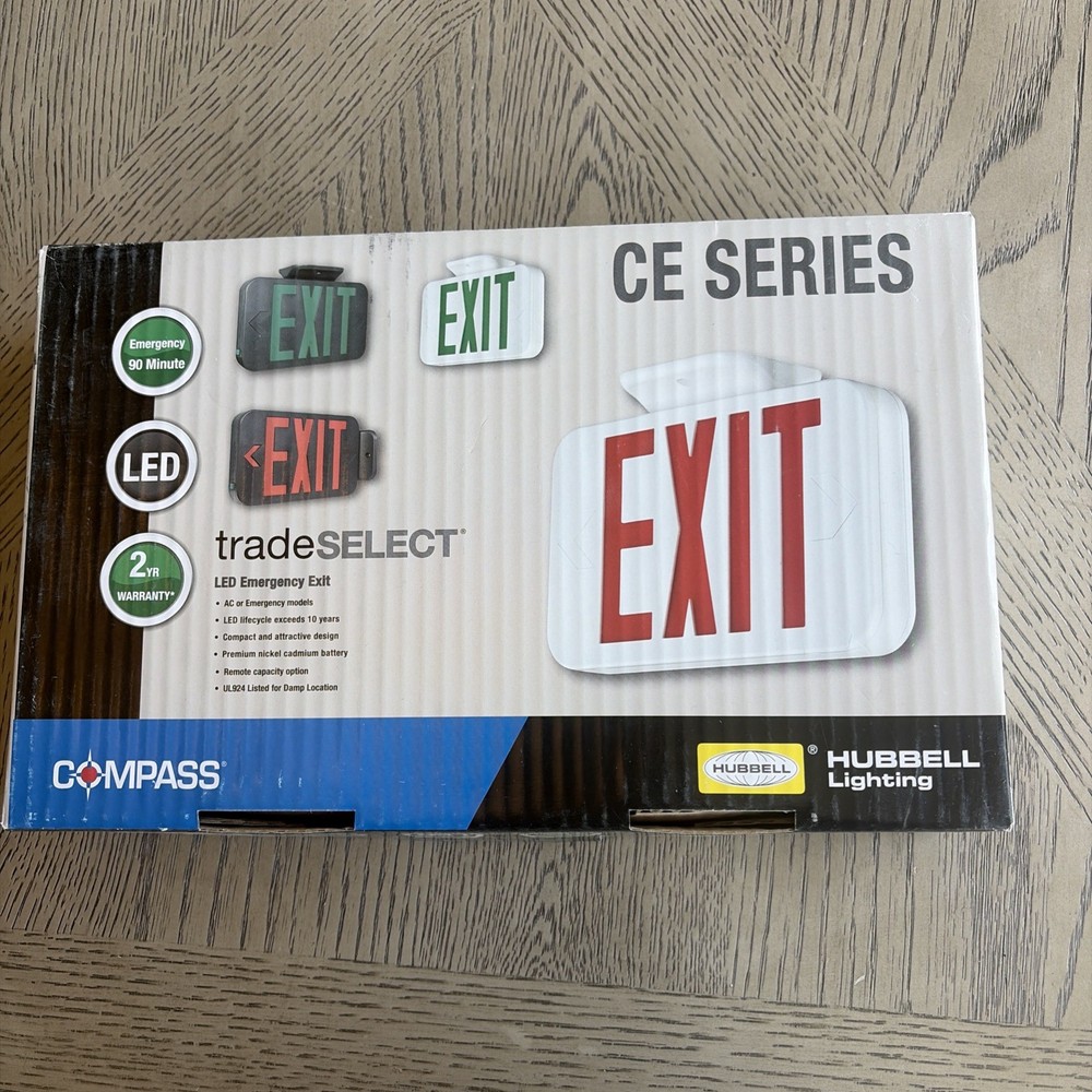 LED Emergency EXIT Sign White, Hubbell Lighting, Compass  CE Series