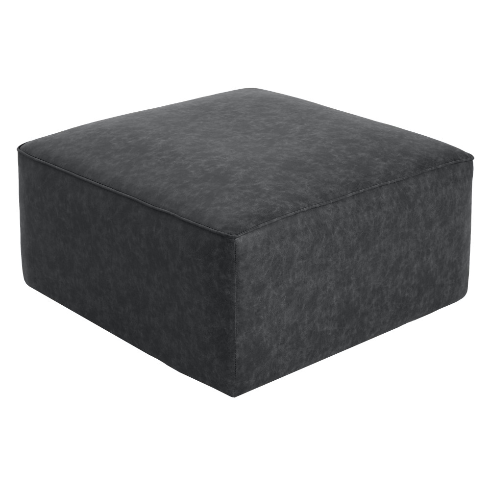 Upholstered Square PU Leather Ottoman,Black