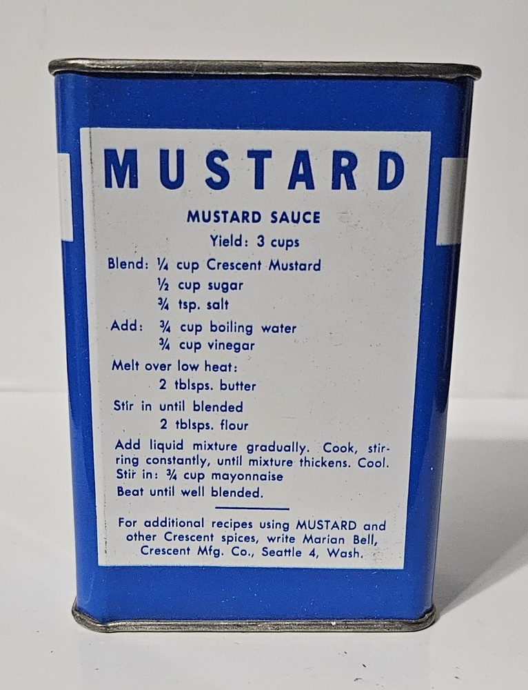 Vintage Empty Crescent Mustard Spice Tin - 2 oz