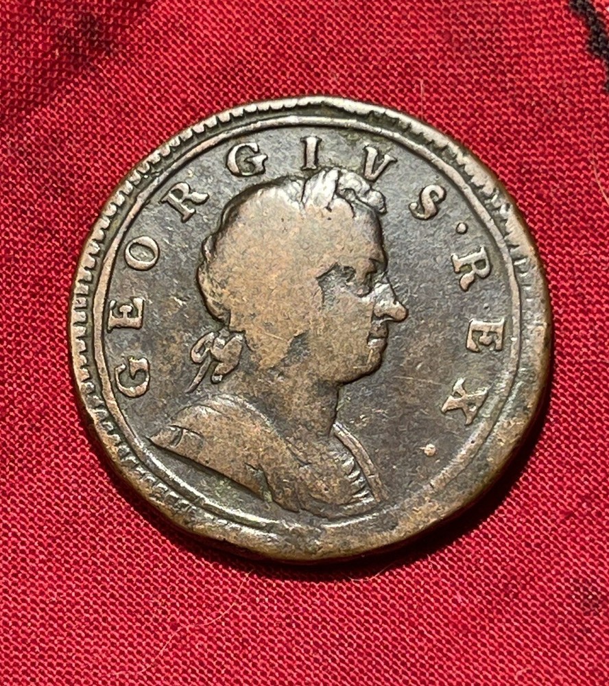 **Authentic 1724 George I, Large Pre-Revolutionary War Halfpenny Nice Example
