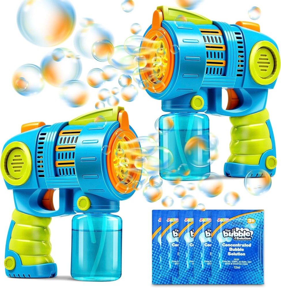 Sloosh 2 Packs Bubble Gun Machine with Refill Solution, Automatic Bubble Maker B