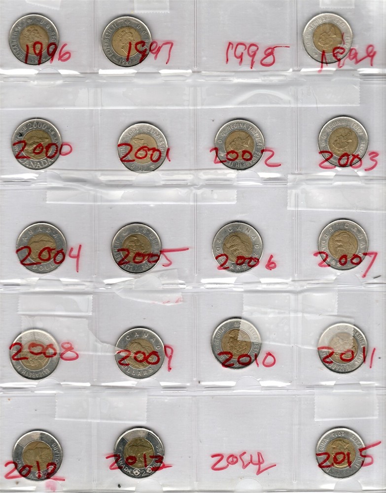 1996-2015 CANADA TWO $ COINS 18 DIFFERENT MOST HIGH CONDITION
