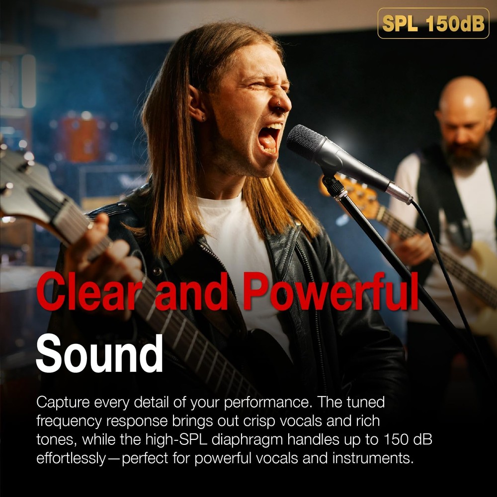 Professional Dynamic Vocal Microphone Wired for Singing, Premium Directional ...