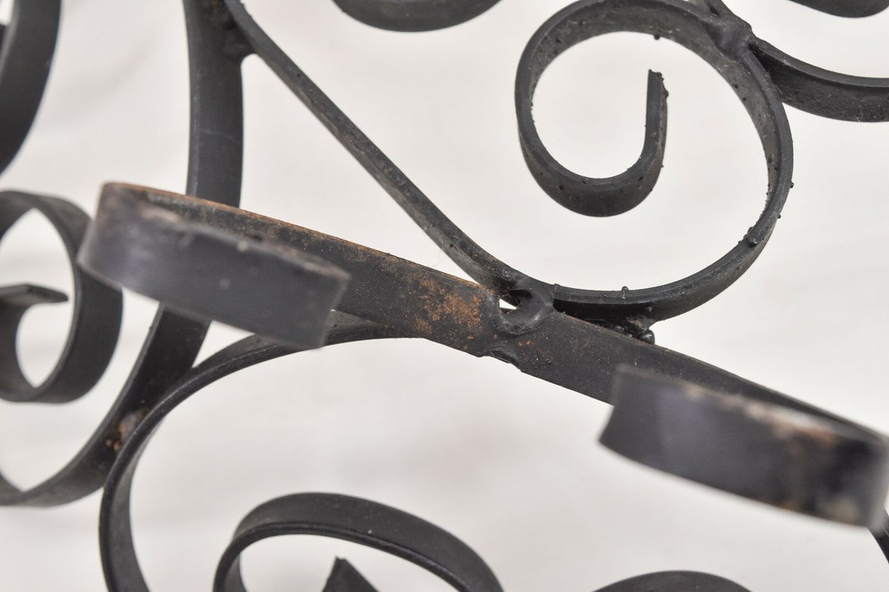 Black Wrought Iron Fruit Basket Footed Bowl Scroll Work Design Rustic Farmhouse