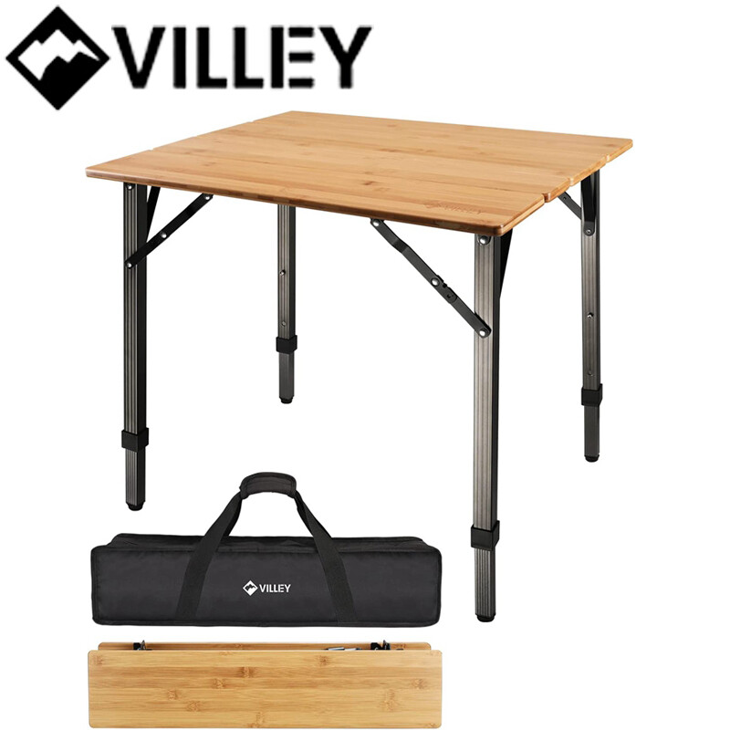 VILLEY Heavy Duty Bamboo Folding Camping Table Portable Table Load 176 lbs Table