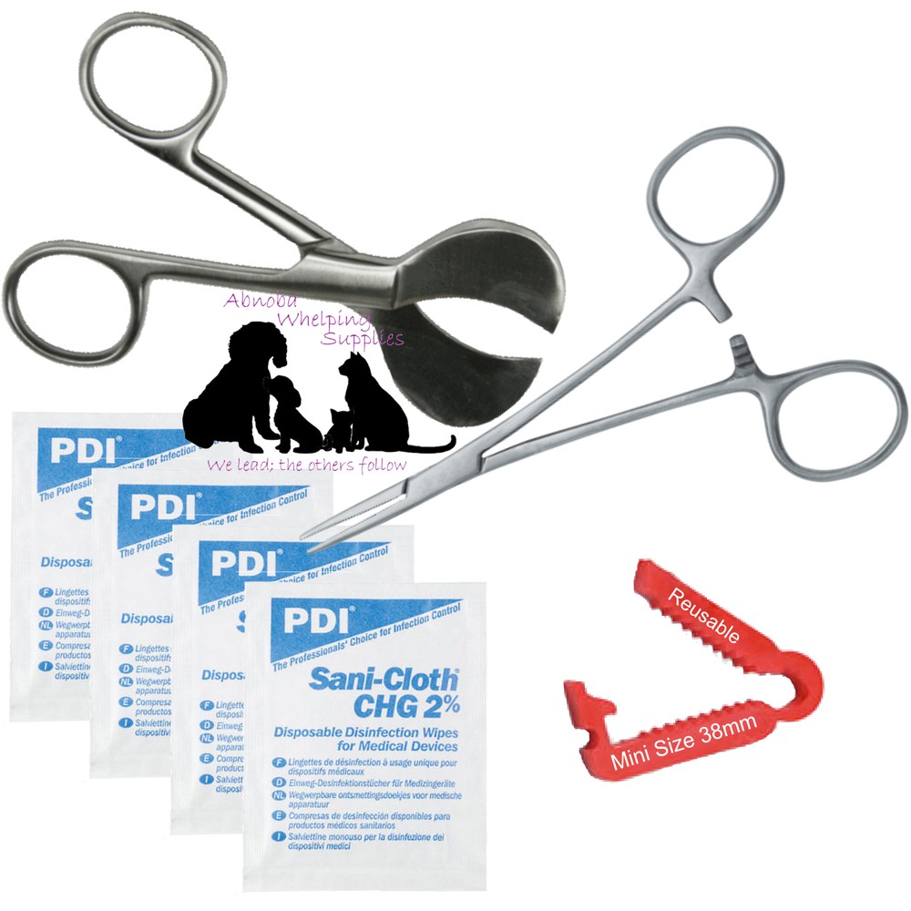 Abnoba's Mini Basic Puppy Whelping Kit Sterile Forceps Cord Scissors Mini Clamp