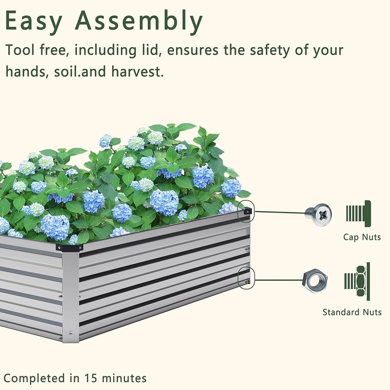 2PCS 12x4x1FT Galvanized Raised Garden Bed Kit Vegetable Boxes-Rectangle Box