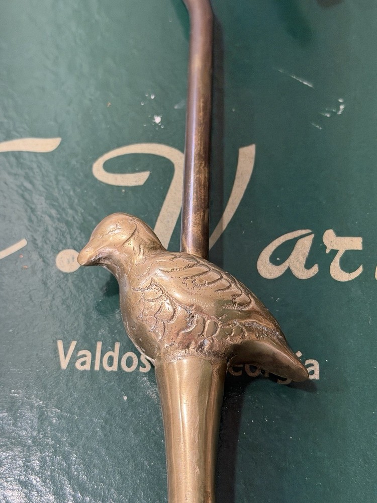 Vintage Solid Brass Bird Peasant Fireplace Damper Pull Hook - Decor Functional