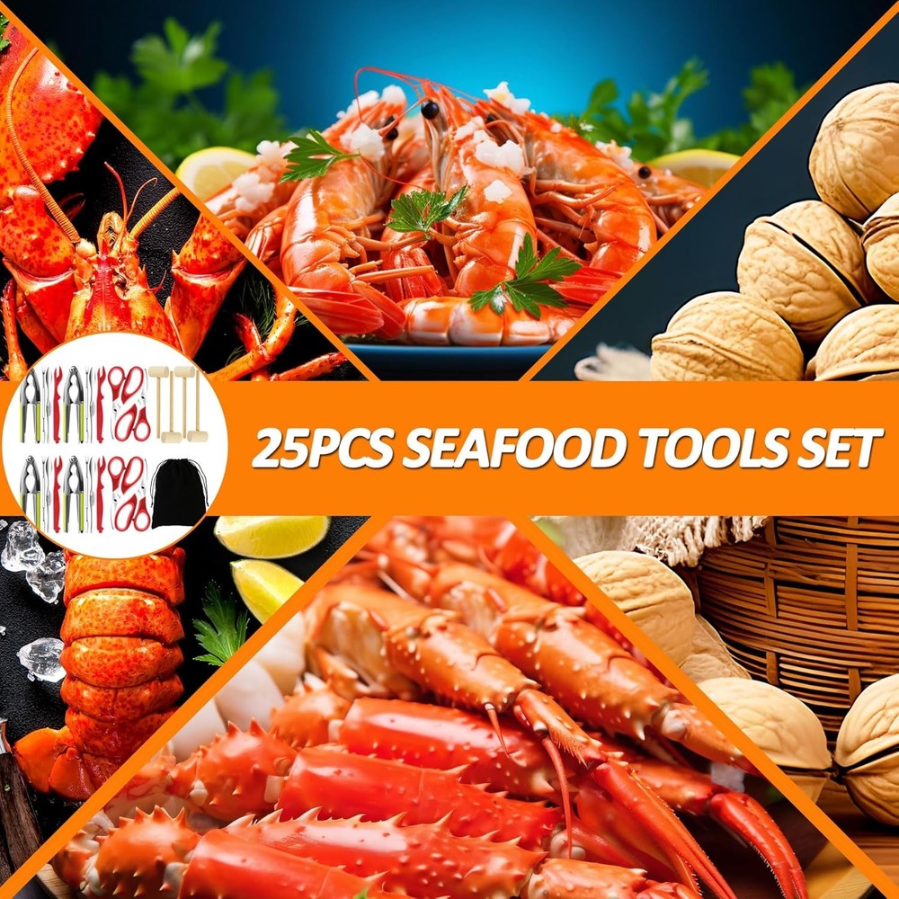 Seafood Crab Crackers and Tools, 25 Pcs Crab Leg Cracker Tool, Nut Crackers Tool