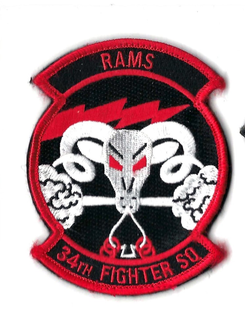 PATCH USAF 34TH FIGHTER SQ RAMS RED LETTERS       DB-4