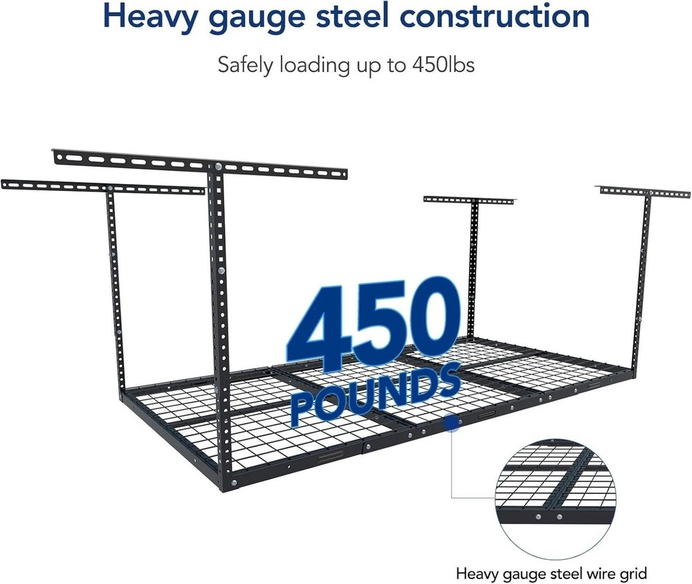 Durable 3x6 Overhead Garage Storage Rack - 450lbs Capacity, Adjustable Height