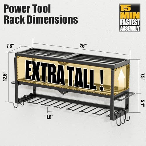 Power Tool Organizer, 7 Drill Holder for Tool Organizer, Storage 26" 7 Slots