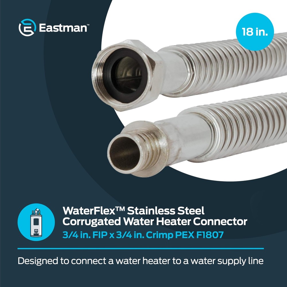 18 Inch WaterFlex Crimp Water Heater Connector, 3/4 Inch FIP x 3/4 Inch Crimp...