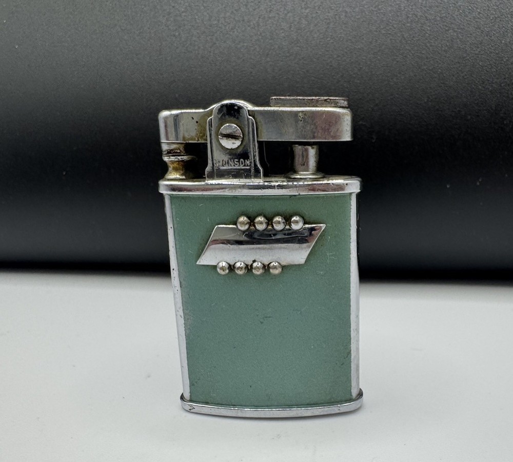 Vintage Ronson Gem Lighter Green w/ Silver Trim