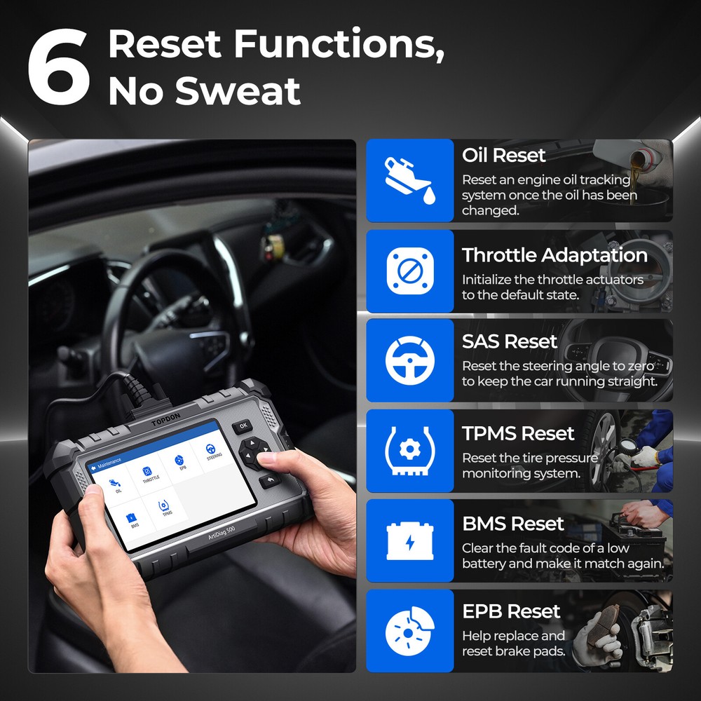TOPDON AD500 OBD2 Scanner Car Code Reader Scan Tool 6 Reset Functions AUTO VIN