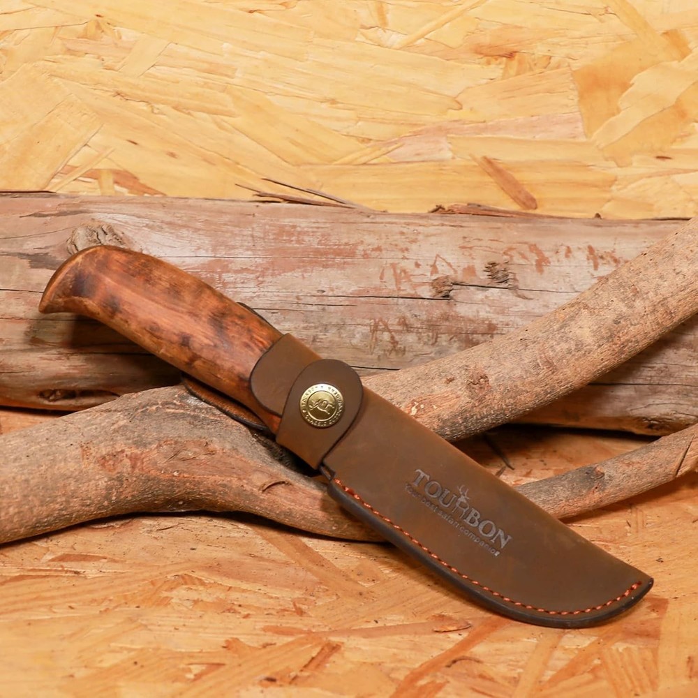 Brown Leather Fixed Blade Knife Sheath with Snap Closure