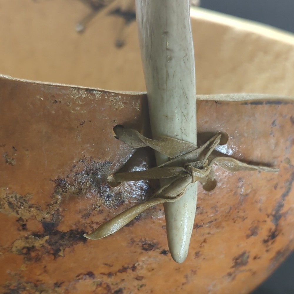 Large Gourd Bowl Cornucopia basket deer antler handle cabin rustic decor