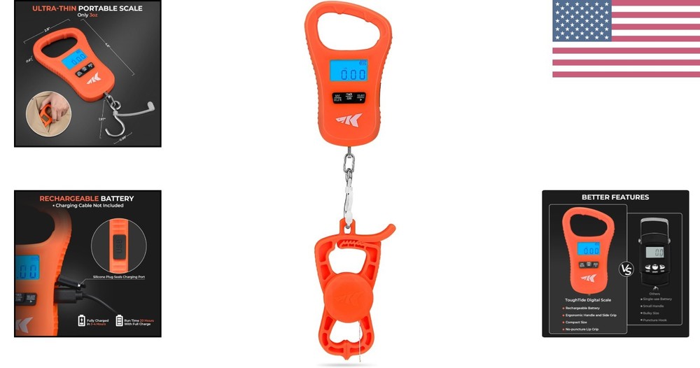 Accurate and Lightweight ToughTide Fishing Scale - Backlit LCD & Memory Function